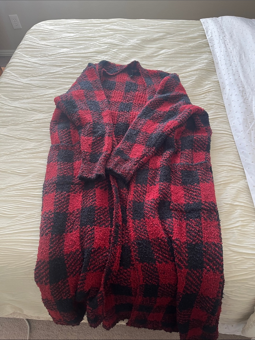 SKIMS Red and Black Buffalo Check Cozy Robe